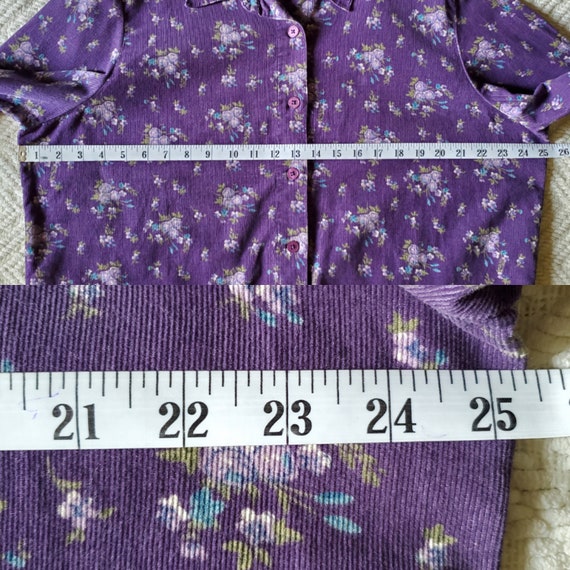 Vintage 90s purple floral corduroy lightweight sh… - image 8
