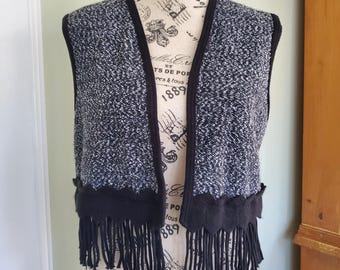 Vintage Marled Grey Fringe Knit Sweater Vest