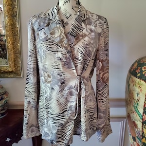 Vintage Carlisle Silk Rose & Tiger Print Professional Blouse