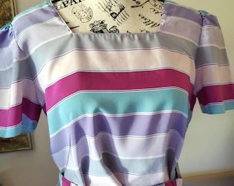 Vintage Pastel Multicolor 2 Piece Skirt & Blouse Set