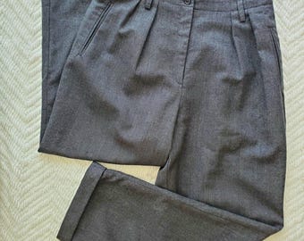 Vintage Baggy Leg Wool Trousers Charcoal Grey