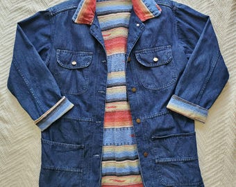 Vintage Stampede Southwestern Blanket Lined Denim Chore Coat