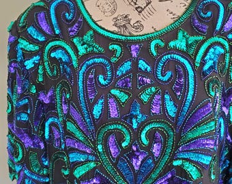 Vintage Beaded Silk Sequined Party Blouse