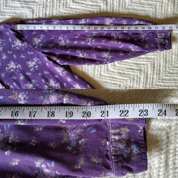 Vintage 90s purple floral corduroy lightweight sh… - image 10