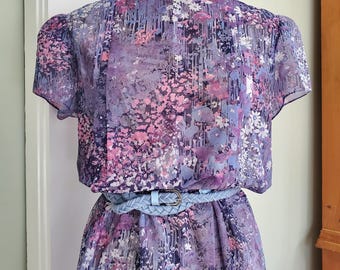 Vintage Sheer Lavender Floral Granny Dress