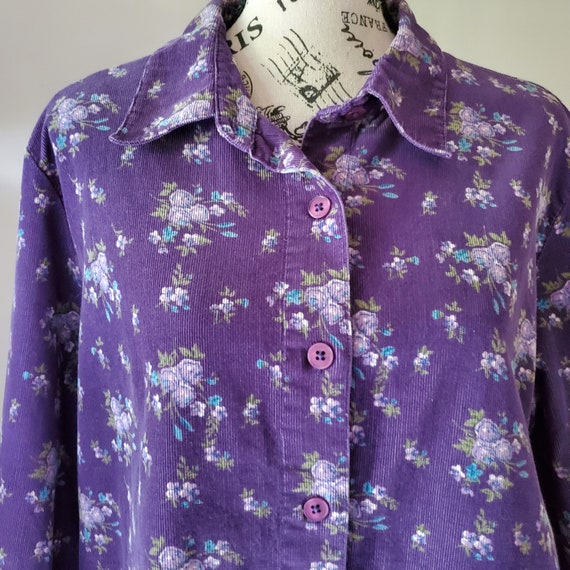 Vintage 90s purple floral corduroy lightweight sh… - image 3