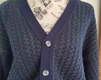Vintage Navy Blue Knit Grandpa Cardigan