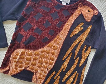 Vintage Mixed Animal Print Velour Giraffe Sweater