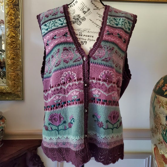 Vintage floral embroidered knit granny vest