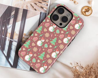 Christmas Phone Case for iPhone – Cute Gingerbread Snowman Pattern, Holiday Cookie Aesthetic Case for Women, Festive Winter Protective Cover