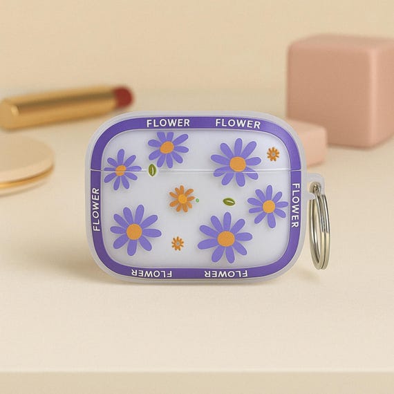 Purple Daisy Airpods Pro Case – Cute Floral Cover for Girls, Soft