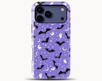 Halloween Phone Case – Bats, Ghosts, Stars, Protective Tough Design