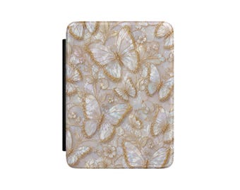 Pearl Flutter Kindle Case, Butterfly Faux Leather Cover with Hand Strap, Paperwhite & Colorsoft