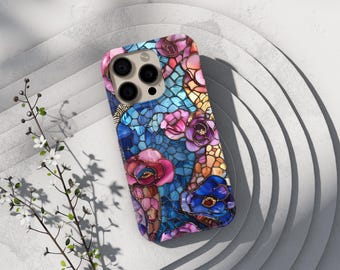 Stained Glass Floral Nature Lover Gift  Phone Case for iPhone, Pixel, and Galaxy -Colorful Faux Stained Glass Flower Design Gift