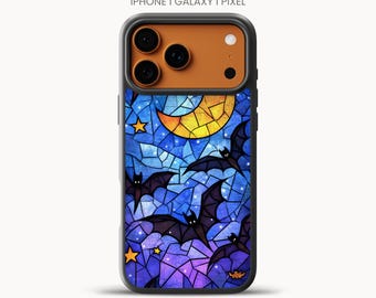 Stained Glass Bats Phone Case – Spooky Gothic Night Sky Design