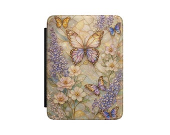 Enchanted Wings Kindle Case, Butterfly Floral Faux Leather Cover with Hand Strap, Paperwhite & Colorsoft