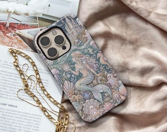 Pearl Tide Spirits Phone Case for iPhone Samsung Galaxy, Mermaid Ghost Phone Case, Coastal Halloween Cover, Cute Ocean Seashell Case