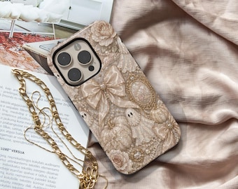 Ghost Coquette Phone Case for iPhone Samsung Galaxy, Ghost Case, Coquette Bow Halloween Phone Cover, Spooky Cute Gift