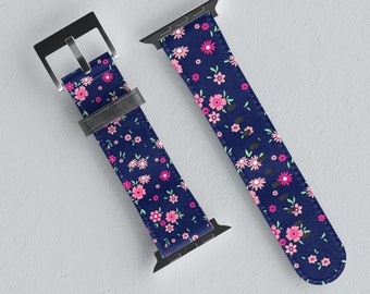 Apple Watch-band van imitatieleer met bloemen, bedrukte damesband