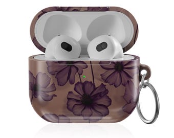 Moody Floral AirPods Case with Keychain | Protective AirPods Cover | Glossy Flower Print Earbud Case