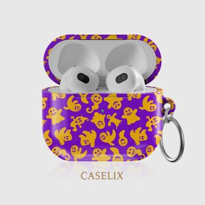 Halloween AirPods Case Purple Ghost Pattern Cute Spooky AirPods Pro Case AirPods 3rd Gen Protective Cover with Keychain