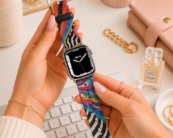 Colorful Apple Watch Band | Abstract Stained Glass Vegan Leather Strap | Rainbow Mosaic Apple Watch Band | Apple Watch Ultra Band