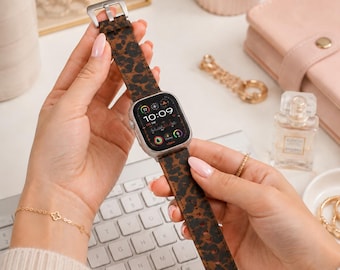 Leopard Apple Watch Band | Vegan Leather Apple Watch Strap | Cheetah Apple Watch Band | Women's Designer Watch Band | Apple Watch Ultra Band