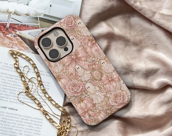 Blush Ghost Coquette Phone Case for iPhone Samsung Galaxy, Pink Halloween Ghost Case, Cute Coquette Fall Aesthetic, Pastel Spooky Gift