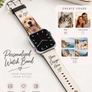 Personalized Apple Watch Band, Custom Photo Watch Band, Picture Collage Apple Watch Strap, Pet Photo Watch Band, Family Gift, Vegan Leather