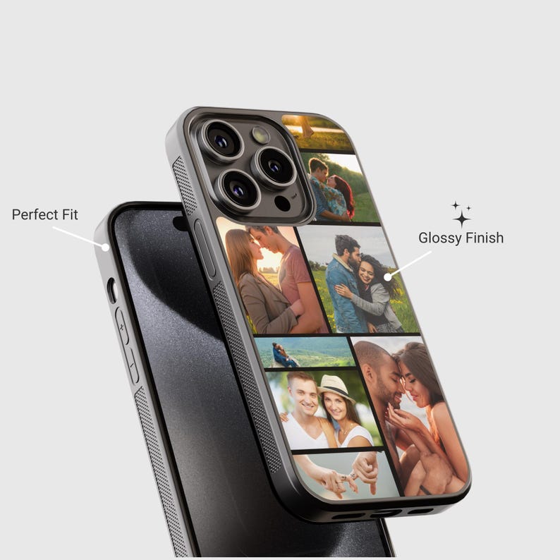 Custom wedding photo collage phone case featuring multiple bride and groom moments – perfect personalized gift for anniversary or newlyweds.
