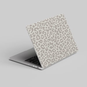 Custodia per MacBook con stampa leopardata neutra / Custodia in pelle ghepardo crema e grigio per MacBook Air Pro M1 M2 M3 da 13, 14 e 15 pollici