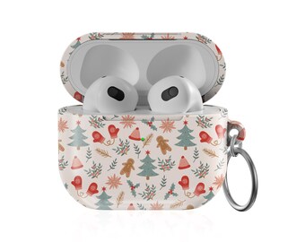 Christmas AirPods Pro Case, Holiday Print, Carabiner Keychain