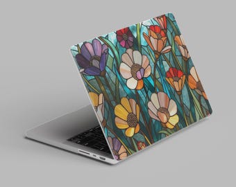 Stained Glass Floral MacBook Case | Colorful Flower Laptop Cover | Artistic Botanical Hard Shell | Slim Protective MacBook Cover