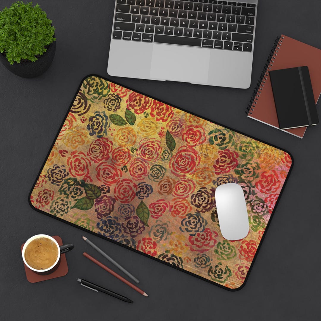 Rustic Floral Vintage Rose Mouse Pad, Cute Desk Mat, Full Desk ...