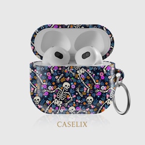 Halloween AirPods Case Skeletons Floral Navy Spooky Cute Aesthetic AirPods Pro Case AirPods 3rd Gen Protective Cover