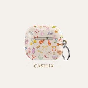 Summer airpods case beach theme airpods cover • cute airpods case for girls • doodle airpods pro case • aesthetic airpods case with keychain