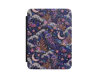 Lunar Seas Kindle Case, Celestial Ocean Faux Leather Cover with Hand Strap, Paperwhite & Colorsoft