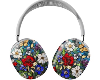 AirPods Max-skal med blommönster i färgat glas | Snap On Air Pods Max-fodral | Skyddsfodral för nya AirPods Max-hörlurar