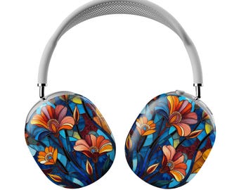 Elegant AirPods Max-skal i färgat glas med vildblomma | Snap-on Air Pods Max-fodral | Skyddsfodral för nya AirPods Max-hörlurar