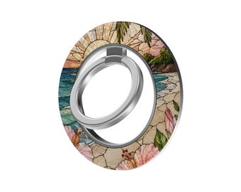 Ocean Pearl MagSafe Ring Holder, Coastal Floral Magnetic Phone Grip and Stand