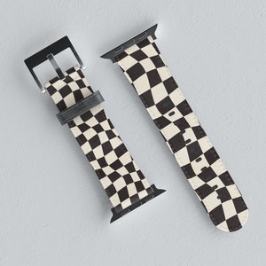 Black Cheker Leather Apple Watches Bands, Apple Watch Band Women, Apples Watch Strap Women, Women Watch Band,Checker print board game watch