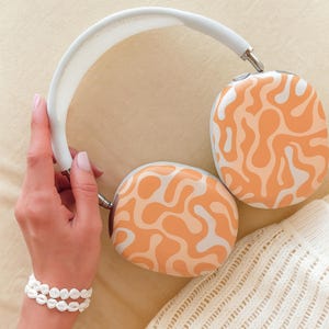 AirPods Maxカバー – AirPods Max用抽象的なオレンジ色の光沢のあるカバー – Appleヘッドフォン用保護ステッカー – 美しいAirPods Maxアクセサリー