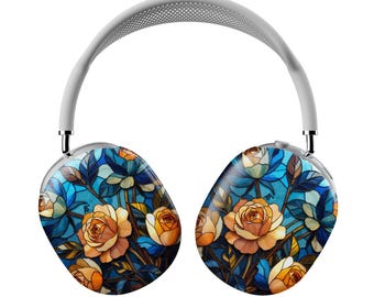 Elegant AirPods Max-skal i färgat glas med vildblomma | Snap-on Air Pods Max-fodral | Skyddsfodral för nya AirPods Max-hörlurar