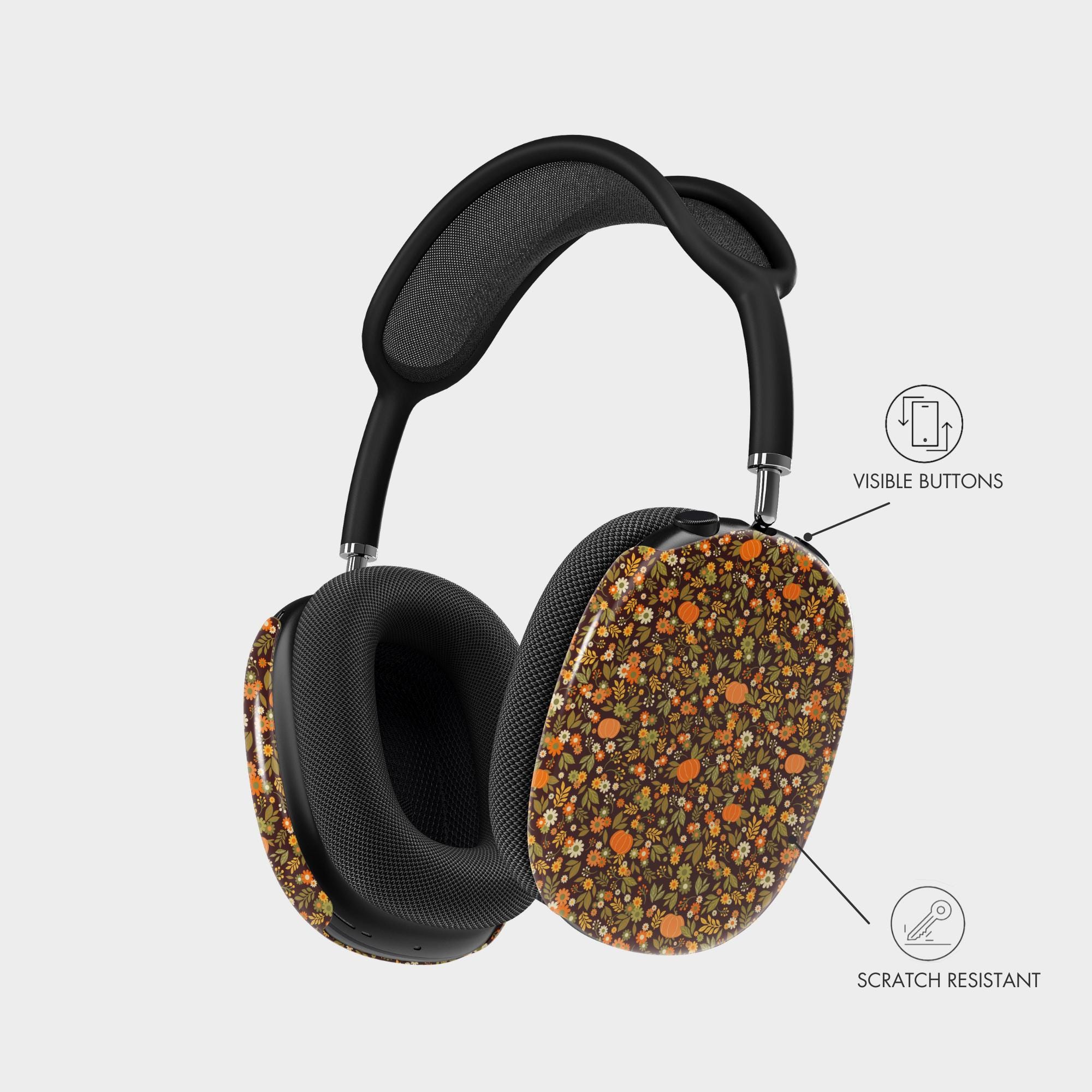 Halloween Pumpkin Floral Airpods Max Cover, Snap on Air Pods Max