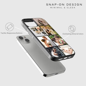 Custom wedding photo collage phone case featuring multiple bride and groom moments – perfect personalized gift for anniversary or newlyweds.