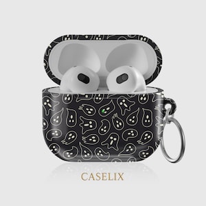 Halloween AirPods Case Black Ghost Doodles Minimal Spooky Aesthetic AirPods Pro Case AirPods 3rd Gen Protective Cover