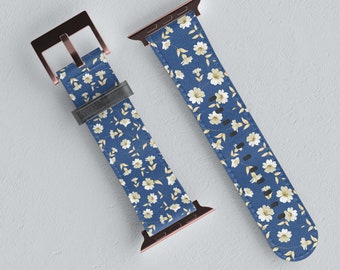 Apple Watch-band van imitatieleer met wilde bloemen, bloemenprint