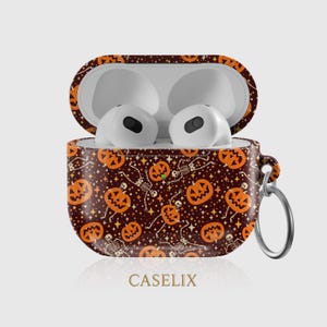 Halloween AirPods Case Brown Pumpkins Skeletons Cute Spooky Aesthetic AirPods Pro Case AirPods 3rd Gen Protective Cover