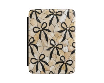 Pearl Bow Elegance Kindle Case, Bow Pattern Faux Leather Cover with Hand Strap, Paperwhite & Colorsoft