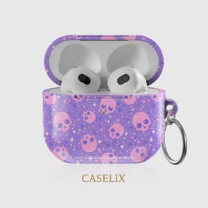 Halloween AirPods Case Purple Pink Skulls Pastel Goth Cute Aesthetic AirPods Pro Case AirPods 3rd Gen Protective Cover